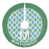 Scallop Leaf Diamond in Green + Aqua Personalized Leinenimitat Weihnachtsbaumdecke (Vorderseite)