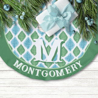 Scallop Leaf Diamond in Green + Aqua Personalized Leinenimitat Weihnachtsbaumdecke