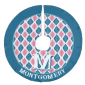 Scallop Leaf Diamond in Pink + Aqua Personalized Leinenimitat Weihnachtsbaumdecke (Vorderseite)