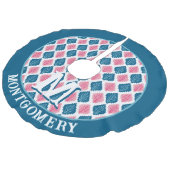 Scallop Leaf Diamond in Pink + Aqua Personalized Leinenimitat Weihnachtsbaumdecke (Schrägansicht)