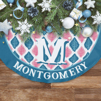 Scallop Leaf Diamond in Pink + Aqua Personalized Leinenimitat Weihnachtsbaumdecke