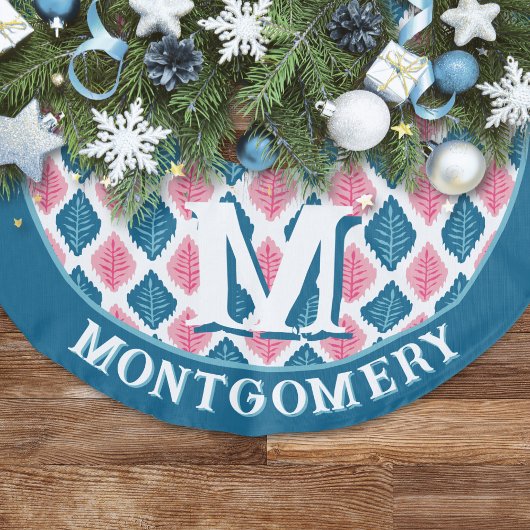 Scallop Leaf Diamond in Pink + Aqua Personalized Leinenimitat Weihnachtsbaumdecke