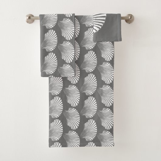 Scallop Muschel Block Print, grau / grau und weiß Badhandtuch Set (Insitu)