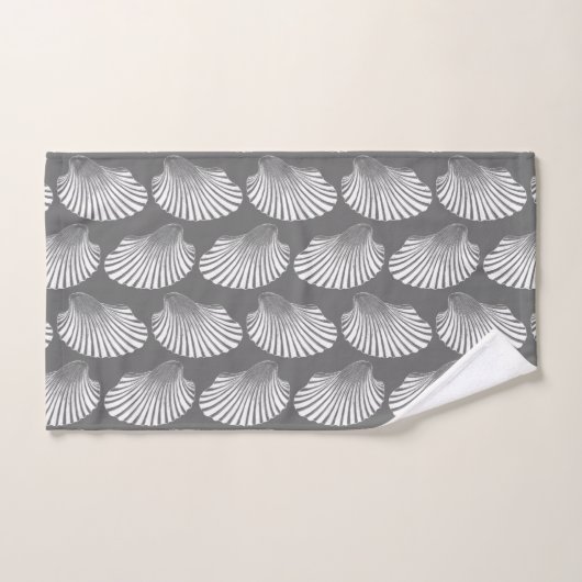 Scallop Muschel Block Print, grau / grau und weiß Badhandtuch Set (Handtuch)