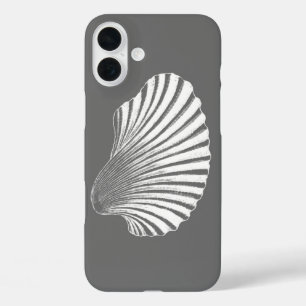 Scallop Muschel Block Print, grau / grau und weiß iPhone 16 Plus Hülle