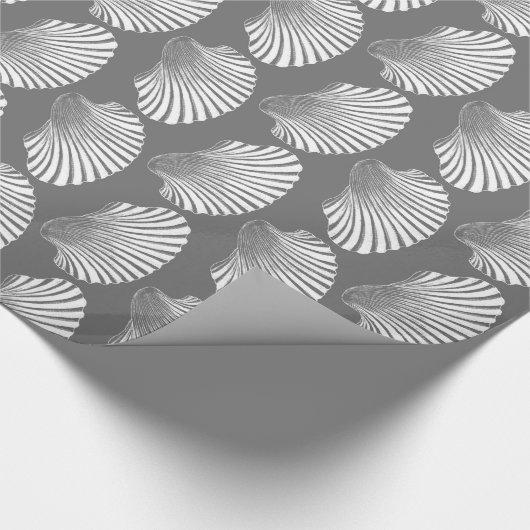 Scallop Muschel Block Print, grau / grau und weiß Geschenkpapier (Ecke)