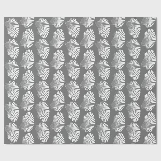 Scallop Muschel Block Print, grau / grau und weiß Geschenkpapier (Flach)