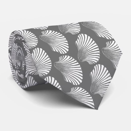 Scallop Muschel Block Print, grau / grau und weiß Krawatte (Gerollt)
