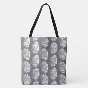 Scallop Muschel Block Print, grau / grau und weiß Tasche