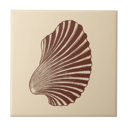 Scallop Muschel Blockdruck, Brauntöne und Beige Ce Fliese (Vorderseite)