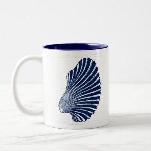 Scallop Muschel Blockdruck, Navy Blue und White Zweifarbige Tasse