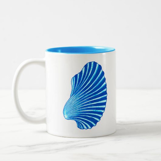 Scallop Muschel Blockdruck, Sea Blue und White Zweifarbige Tasse (Links)