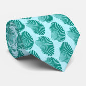 Scallop Muschel Blockdruck, Türkis und Aqua Krawatte (Gerollt)
