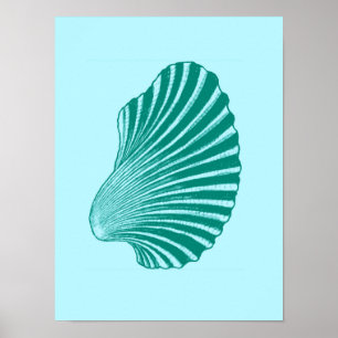 Scallop Muschel Blockdruck, Türkis und Aqua Poster