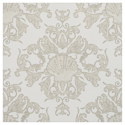 Scallop Muschel Leaf Scroll Damask Ocean Beach Sho Stoff (Muster)
