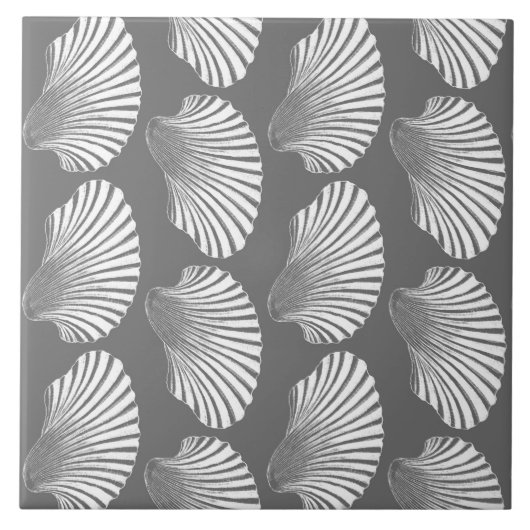 Scallop Muschel Print, grau/grau/weiß Fliese (Vorderseite)