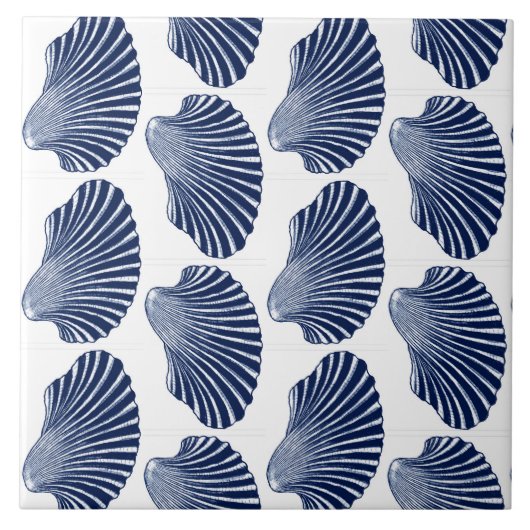 Scallop Muschel Print, Indigo und White Fliese (Vorderseite)