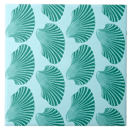 Scallop Muschel Print, Türkis und Aqua Fliese (Vorderseite)