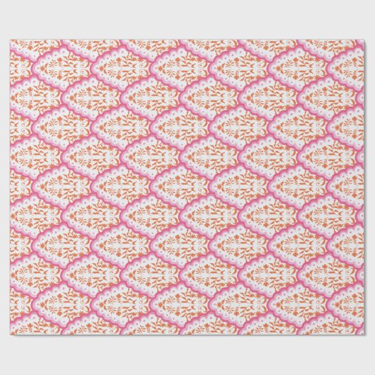 Scallop Paisley Pink und Orange Wrapping Paper Geschenkpapier (Flach)