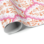 Scallop Paisley Pink und Orange Wrapping Paper Geschenkpapier (Rolleneckpunkt)