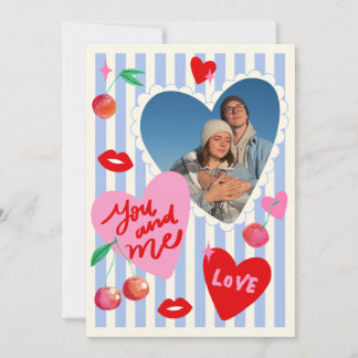 Scallop Photo Frame Hearts Cherries Initials Love Feiertagskarte