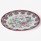 Scallop Pink Chinoiserie Blüten Imitate China Pappteller (Schrägansicht)