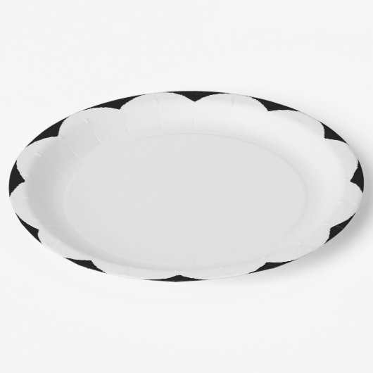 Scallop Schwarz & Weiß Pappteller (Schrägansicht)