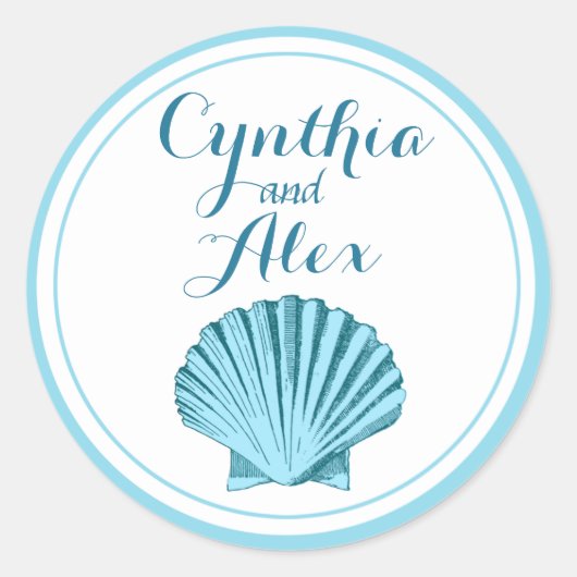 Scallop Seashell Beach Wedding | Minzblau Runder Aufkleber (Vorderseite)