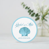 Scallop Seashell Beach Wedding | Minzblau Save The Date (Stehend Vorderseite)