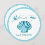 Scallop Seashell Beach Wedding | Minzblau Save The Date (Vorne/Hinten)