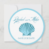 Scallop Seashell Beach Wedding | Minzblau Save The Date (Vorderseite)