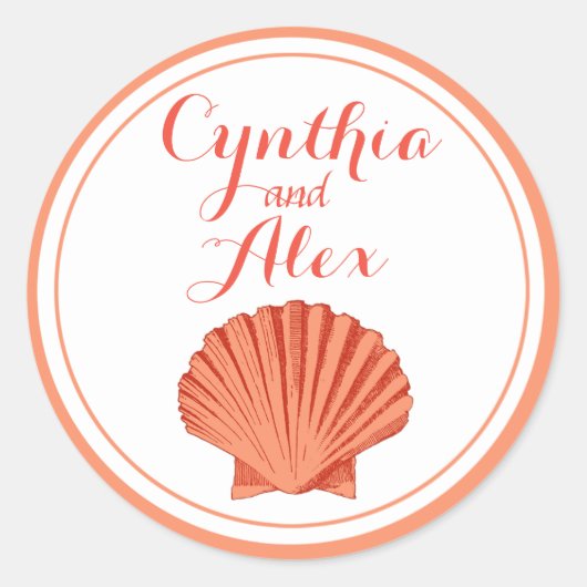 Scallop Seashell Beach Wedding | Pfirsich Runder Aufkleber (Vorderseite)