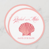 Scallop Seashell Beach Wedding | rosa Einladung (Vorne/Hinten)