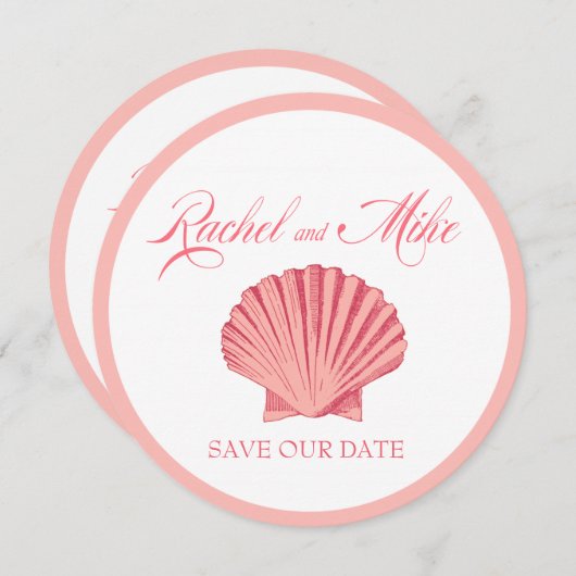 Scallop Seashell Beach Wedding | rosa Einladung (Vorne/Hinten)