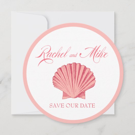 Scallop Seashell Beach Wedding | rosa Einladung (Vorderseite)