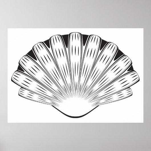 Scallop Seashell Minimalist Black and White Poster (Vorne)