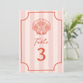 Scallop Seashell Pink Stripe Wedding Einladung (Stehend Vorderseite)