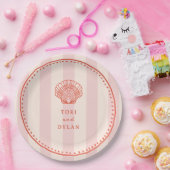 Scallop Seashell Pink Tropical Stripe Hochzeit Pappteller (Party)