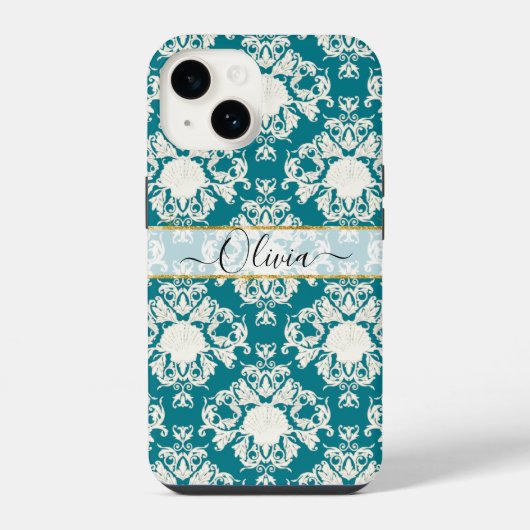 Scallop Seashell Summer Ocean Damask Beach Pattern iPhone Hülle (Rückseite)