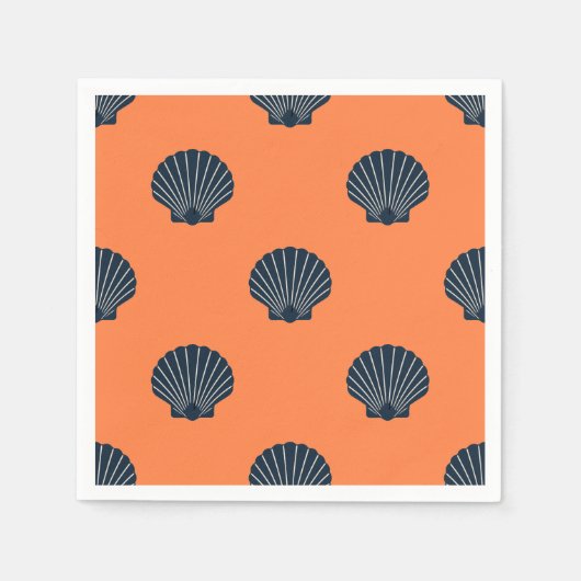 Scallop shell cocktail napkins salmon and navy serviette (Vorderseite)