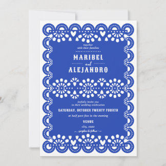 Scallope Mexican Papel Picado Blauer Hochzeitstag Einladung