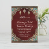 Scalloped Arch Islamischer Burgund Rote Hochzeit Einladung (Stehend Vorderseite)