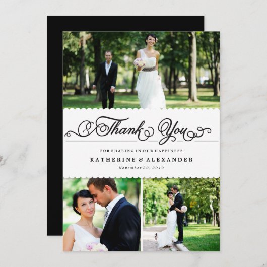 Scalloped Band Romantische Drehschrift Multi-Foto Dankeskarte (Vorne/Hinten)