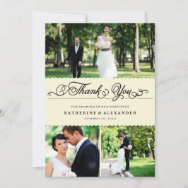 Scalloped Band Romantische Script Multi-Foto Hochz Dankeskarte