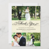 Scalloped Band Romantische Script Multi-Foto Hochz Dankeskarte (Vorderseite)