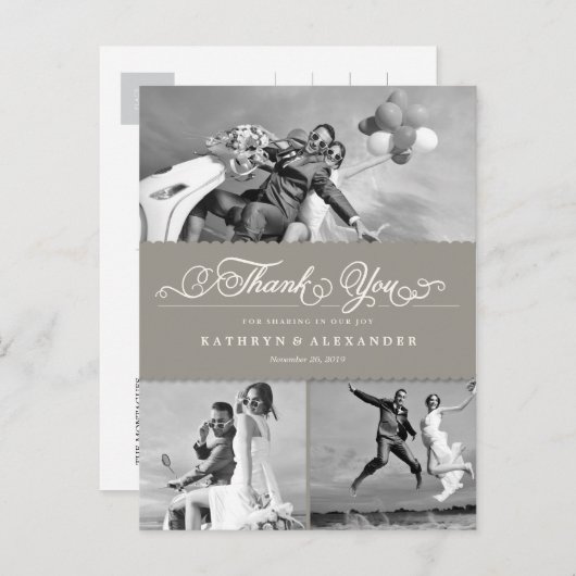 Scalloped Band und Script Foto Hochzeit Vielen Dan Postkarte (Vorne/Hinten)