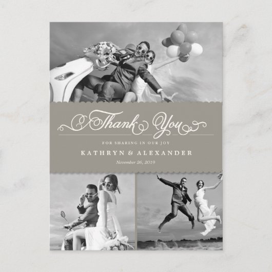 Scalloped Band und Script Foto Hochzeit Vielen Dan Postkarte (Vorderseite)