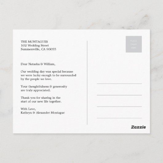 Scalloped Band und Script Foto Hochzeit Vielen Dan Postkarte (Rückseite)