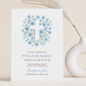 Scalloped Blue Floral Taufen Einladung für Junge