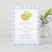 Scalloped Blue Gingham Hydrangea Blume Basket Einladung (Stehend Vorderseite)